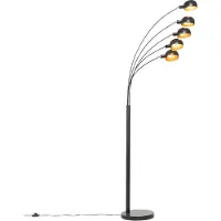 QAZQA Design vloerlamp zwart met goud 5-lichts - Sixties Marmo