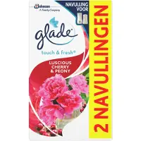 Glade 12x Glade Luchtverfrisser Touch & Fresh Navul Duo Cherry & Peony 2x10 Ml