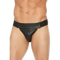 Ouch! Effen Lederen Front Jock Strap- Zwart