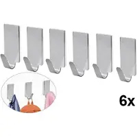 HaverCo RVS haken 6x met plakstrip voor handdoek hanger haak 3.4x1.5cm Roestvaststaal / HaverCo