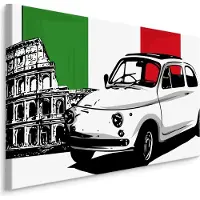 Karo-art Schilderij - Fiat voor het Colosseum, Italiaanse Vlag, Premium Print
