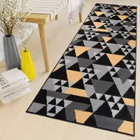 Tapiso Maya Loper Vloerkleed Zwart Geel Gang Modern Woonkamer Gang Maat- 80x200