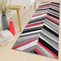 Tapiso Maya Loper Vloerkleed Grijs Zwart Rood Gang Modern Woonkamer Gang Maat- 100x750