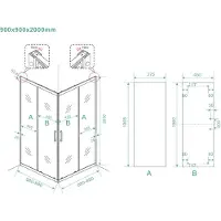 Wiesbaden Skyline hoekinstap cabine met 2 schuifdeuren 900 x 900 x 2000 x 8 mm nano helder glas/mat zwart