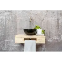 Saniclear Seba fonteinset met eiken plank, zwarte waskom en chromen kraan voor in het toilet