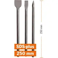 Projahn beitelset ECO, 3-delig, SDS-plus, puntbeitel 250 mm, platte beitel 250 x 20 mm, spleetbeitel 250 x 40 mm