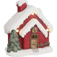 House of Seasons | Kersthuisje met Verlichting polyester rood 29x31x19 cm kerstdecoratie | NADUVI