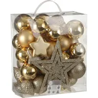 House of Seasons Plastic Kerstballen Set met Piek - 40 Stuks - Ø8 cm - Goud