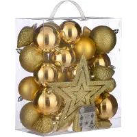 House of Seasons 39x stuks kunststof kerstballen en kerstornamenten met ster piek warm goud mix - Kerstbal