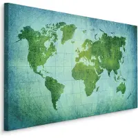 Karo-art Schilderij - Wereldkaart, de Wereld in het Groen, Premium Print
