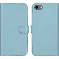 Selencia Echt Leren Bookcase voor de Apple iPhone SE (2022 / 2020) / 8 / 7 / 6(s) - Air Blue