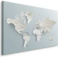 Karo-art Schilderij - Wereldkaart met een 3D effect, Premium Print op Canvas