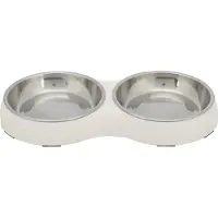 Trixie voerbak kat dubbel melamine/rvs wit - 2x200 ml 27x14x3 cm