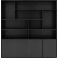 Goossens Buffetkast Madrid, 4 dichte deuren 8 open vakken, zwart melamine, 184 x 191 x 45 cm, elegant chic