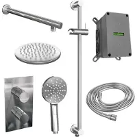 Brauer Chrome Edition thermostatische inbouw regendouche 3-weg omstelling SET 43 met 20 cm douchekop en rechte muurarm en 3-standen handdouche en doucheslang en geïntegreerde glijstang chroom