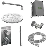 Brauer Edition Inbouwset Met 3-weg Thermostaat - Hoofddouche 30cm - Gebogen Wandarm 40cm - Staafhanddouche - Wandaansluiting - Chroom - Messing - Kranen, Douchekranen, Douchesets, Inbouw douchesets