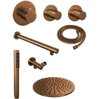 Brauer Copper Edition complete inbouw regendouche met staafhanddouche, rechte wandarm en hoofddouche 30cm set 2 koper geborsteld PVD