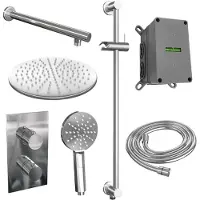 Brauer Chrome Edition thermostatische inbouw regendouche 3-weg omstelling SET 44 met 30 cm douchekop en rechte muurarm en 3-standen handdouche en doucheslang en geïntegreerde glijstang chroom
