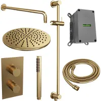 Brauer Gold Edition complete inbouw regendouche met staafhanddouche, gebogen wandarm, glijstang en hoofddouche 30cm set 40 messing geborsteld PVD