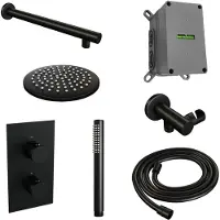 Brauer Black Edition complete inbouw regendouche met staafhanddouche, rechte wandarm en hoofddouche 20cm set 25 zwart mat