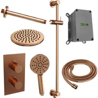 Brauer Inbouw Regendouche Set Copper Edition Plafond Uitloop Ronde Hoofddouche 20 cm Met Glijstang en Handdouche 3 Standen Koper