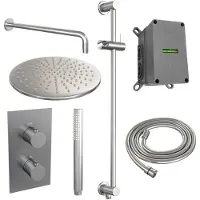Brauer Inbouw regendouche set brushed edition gebogen wanduitloop ronde hoofddouche 30 cm met glijstang rvs look