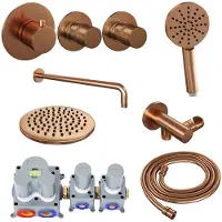 Brauer Copper Edition complete inbouw regendouche met 3 standen handdouche, gebogen wandarm en hoofddouche 20cm set 9 koper geborsteld PVD