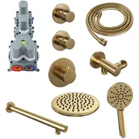 Brauer Gold Edition complete inbouw regendouche met 3 standen handdouche, rechte wandarm en hoofddouche 20cm set 7 messing geborsteld PVD