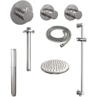 Brauer Brushed Edition thermostatische inbouw regendouche SET 17 met 20 cm douchekop en plafondarm en staaf handdouche en doucheslang en geïntegreerde glijstang RVS geborsteld PVD