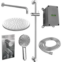 Brauer Chrome Edition thermostatische inbouw regendouche 3-weg omstelling SET 46 met 30 cm douchekop en gebogen muurarm en 3-standen handdouche en doucheslang en geïntegreerde glijstang chroom