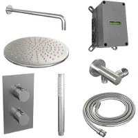 Brauer Brushed Edition complete inbouw regendouche met staafhanddouche, gebogen wandarm en hoofddouche 30cm set 28 RVS geborsteld PVD