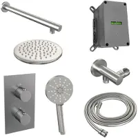 Brauer Inbouw regendouche set brushed edition wanduitloop ronde hoofddouche 20 cm met handdouche 3 standen rvs look
