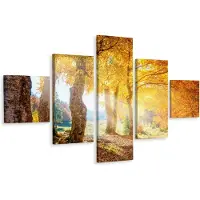 Karo-art Schilderij - Herfst in het bos, 5luik, premium print