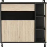 Young Furniture Verrijdbaar keukenkast Indus 77 cm hoog in eiken met zwart
