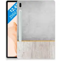B2Ctelecom Samsung Galaxy Tab S7FE Silicone Tablet Hoes Wood Concrete