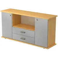 Hjh OFFICE PRO KAPA SB | Dressoir | met deuren + laden - Beuken/Zilver Sideboard Greeplijst kunststof