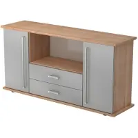 Hjh OFFICE PRO KAPA SB | Dressoir | met deuren + laden - Walnoot/Zilver Sideboard Chrome metaal handgreep
