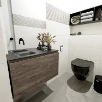 Mondiaz olan 80 cm toiletmeubel dark brown. Lex wastafel urban links geen kraangat