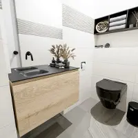 Mondiaz Olan 80cm toiletmeubel washed oak met wastafel urban links geen kraangat