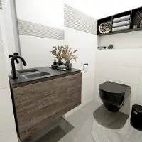 Mondiaz olan 80 cm toiletmeubel dark brown. Lex wastafel urban links 1 kraangat