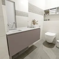 Mondiaz olan 120 cm toiletmeubel smoke. Lex wastafel talc links 1 kraangat