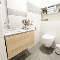 Mondiaz Olan 80cm toiletmeubel washed oak met wastafel talc links 1 kraangat