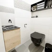 Mondiaz Olan 40cm toiletmeubel washed oak met wastafel urban rechts geen kraangat