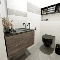Mondiaz Olan 80cm toiletmeubel dark brown met wastafel urban rechts 1 kraangat