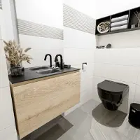 Mondiaz olan 80 cm toiletmeubel washed_oak. Lex wastafel urban midden 1 kraangat