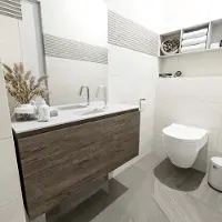 Mondiaz Olan 100cm toiletmeubel dark brown met wastafel talc midden 1 kraangat
