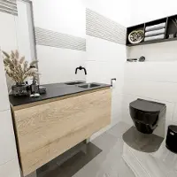 Mondiaz Olan 100cm toiletmeubel washed oak met wastafel urban rechts geen kraangat