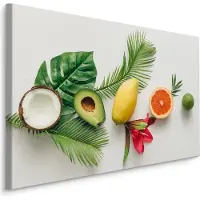 Karo-art Schilderij - Kleurrijke fruit en palmbladeren, premium print