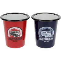 VW Collection - Volkswagen Set van 2 Geëmailleerde Koffie-Thee-Cappuccino-Kop-Mok-Haferl-Mok voor Camping & Buiten T1 Bus (310 ml x2/Rood & Blauw)