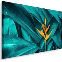 Karo-art Schilderij - Oranje Bloem op een achtergrond van Tropische bladeren, 5 maten